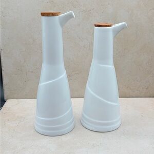 Set Of 2 BergHOFF Vinegar And Oil Carafes Wooden Stoppers Made In Belgium